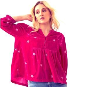 NWT Boutique Boho Embroidered Pink Velvet Kristi Nell Peplum Top